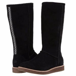 UGG Rue Tall Black Suede Zip Up Boots EUC Size 6